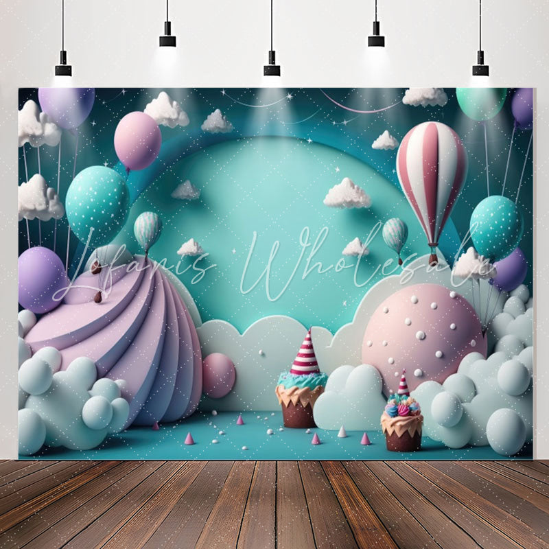 Lofaris Dessert Land Hot Air Balloon Cloud Birthday Backdrop