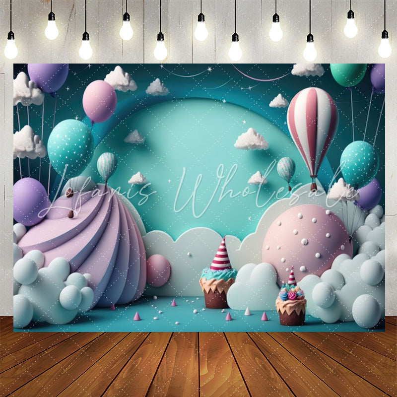 Lofaris Dessert Land Hot Air Balloon Cloud Birthday Backdrop