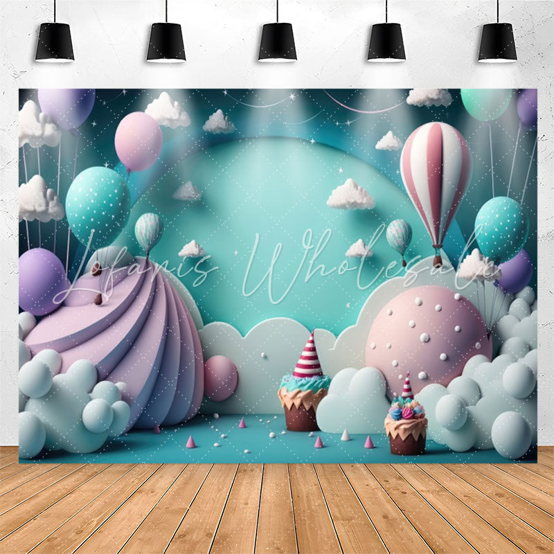 Lofaris Dessert Land Hot Air Balloon Cloud Birthday Backdrop
