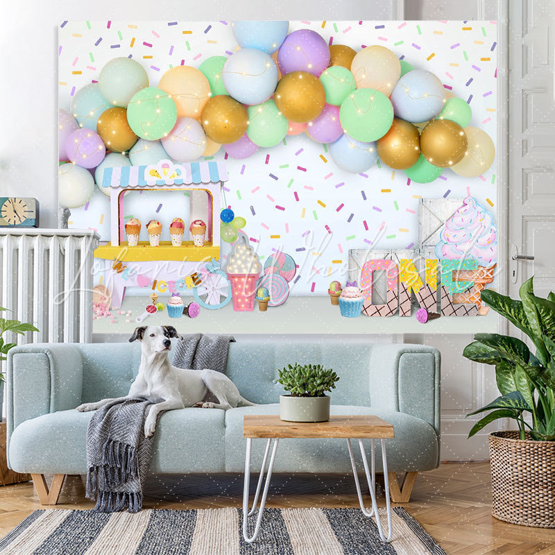 Lofaris Dessert Store Glitter Balloon Happy 1St Birthdab Backdrop