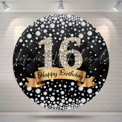 Lofaris Diamond Black Gold Happy 16th Birthday Round Backdrop