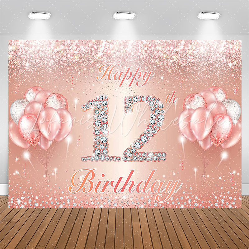 Lofaris Diamond Glitter Rose Gold 12th Birthday Party Backdrop