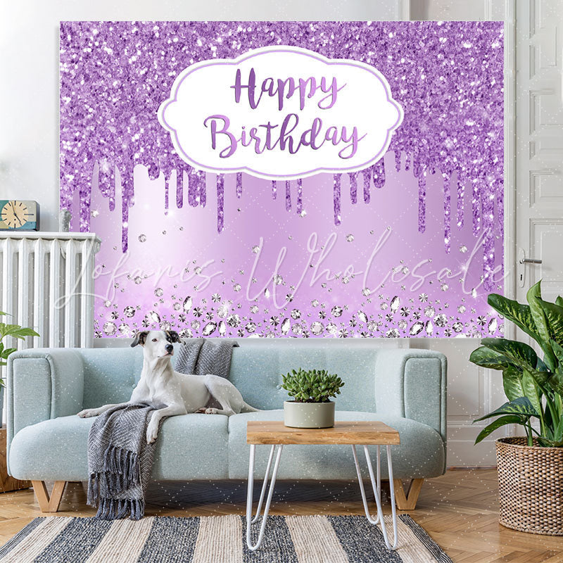 Lofaris Diamond Purple Bokeh Glitter Happy Birthday Backdrop