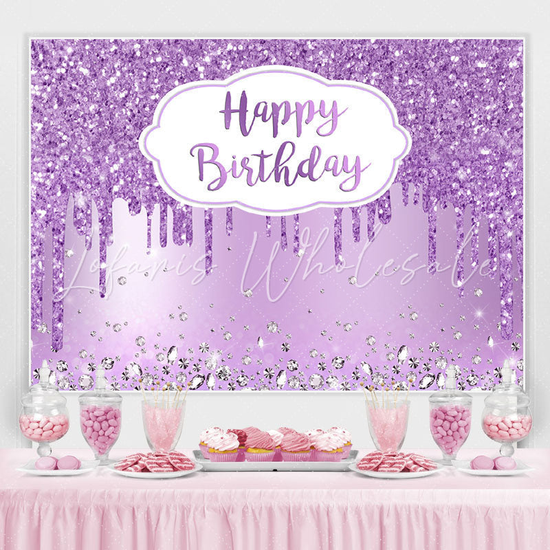 Lofaris Diamond Purple Bokeh Glitter Happy Birthday Backdrop