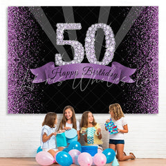 Lofaris Diamond Purple Glitter Fifty Birthday Backdtops