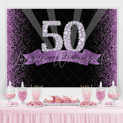 Lofaris Diamond Purple Glitter Fifty Birthday Backdtops