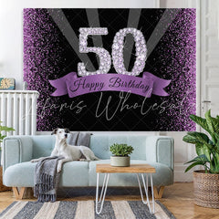 Lofaris Diamond Purple Glitter Fifty Birthday Backdtops