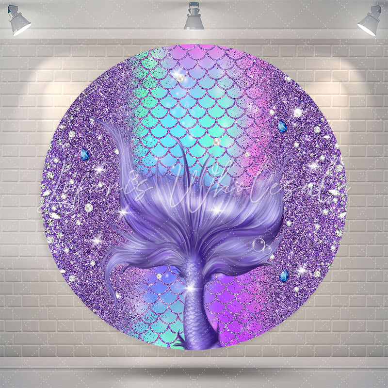 Lofaris Diamond Scale Purple Mermaid Round Birthday Backdrop
