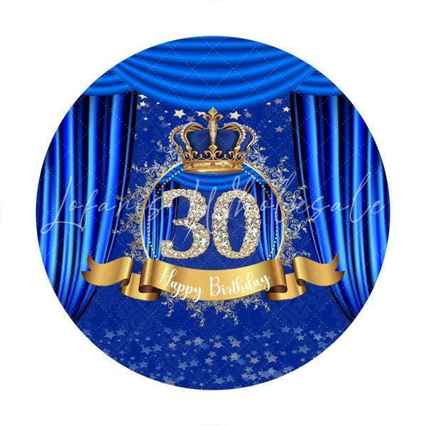Lofaris Diamonds 30th Blue Round Happy Birthday Party Backdrop