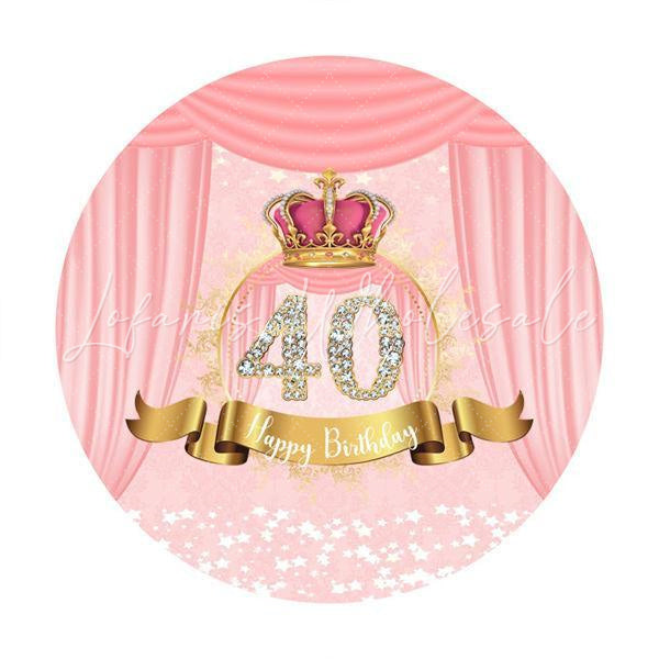 Lofaris Diamonds 40th Pink Round Happy Birthday Party Backdrop