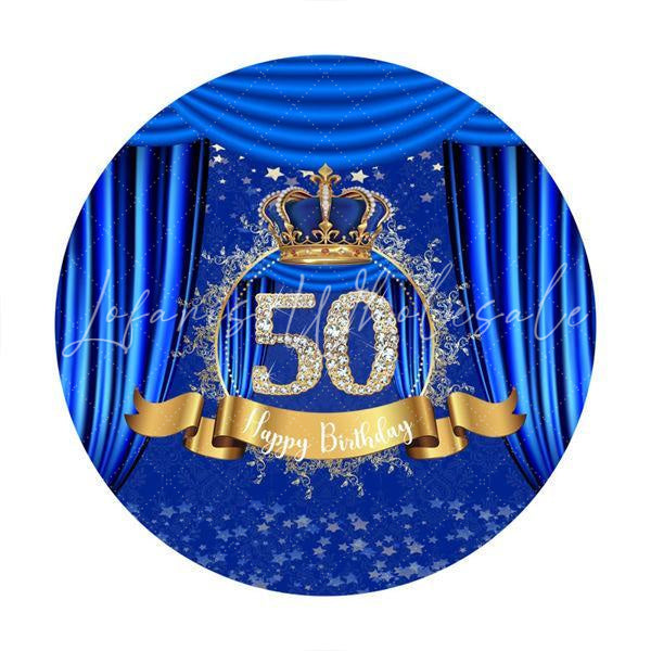 Lofaris Diamonds 50th Blue Round Happy Birthday Party Backdrop