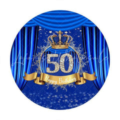 Lofaris Diamonds 50th Blue Round Happy Birthday Party Backdrop