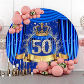 Lofaris Diamonds 50th Blue Round Happy Birthday Party Backdrop
