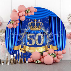 Lofaris Diamonds 50th Blue Round Happy Birthday Party Backdrop