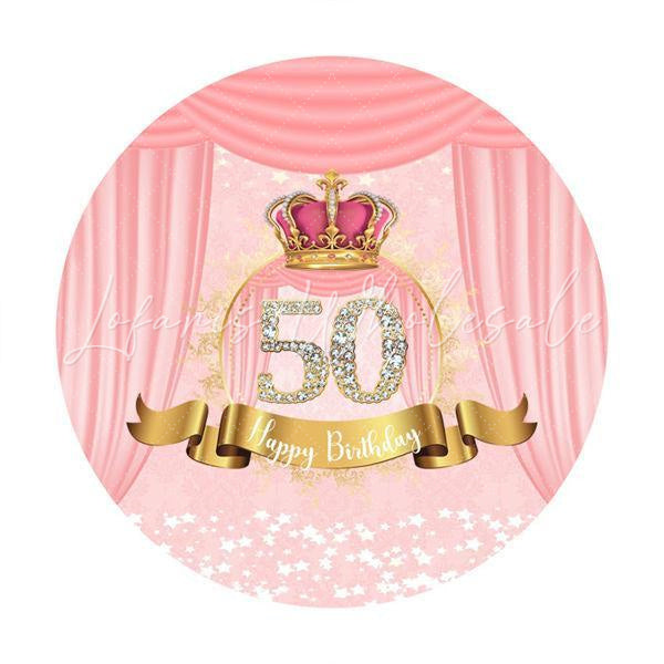Lofaris Diamonds 50th Pink Round Happy Birthday Party Backdrop