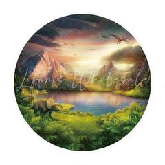 Lofaris Dinosaur And Mountain Circle Baby Shower Backdrop