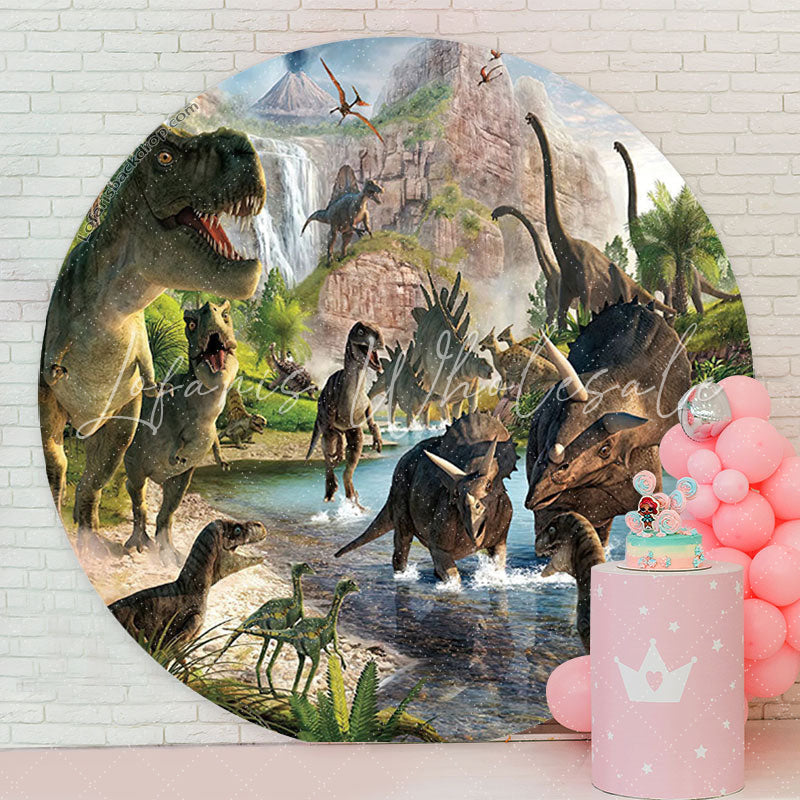 Lofaris Dinosaur Birthday Party Round Backdrop For Boy