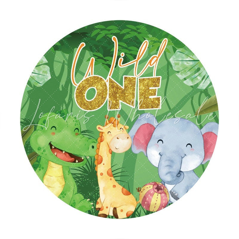 Lofaris Dinosaur Giraffe And Elephant Wild One Round Backdrop