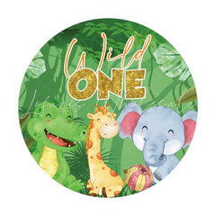 Lofaris Dinosaur Giraffe And Elephant Wild One Round Backdrop