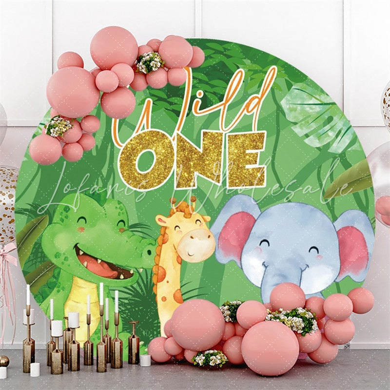 Lofaris Dinosaur Giraffe And Elephant Wild One Round Backdrop