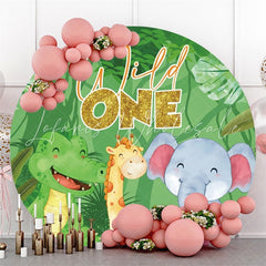 Lofaris Dinosaur Giraffe And Elephant Wild One Round Backdrop