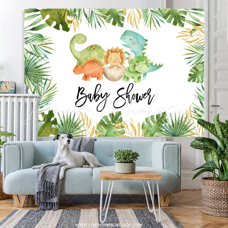 Lofaris Dinosaur Green Forest Boho Baby Shower Backdrop