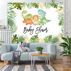 Lofaris Dinosaur Green Forest Boho Baby Shower Backdrop