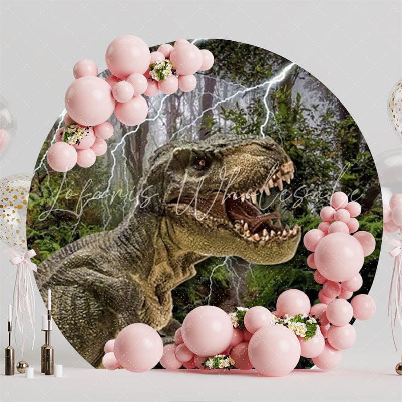 Dinosaur Jurassic Adventure Round Backdrop For Kids Birthday