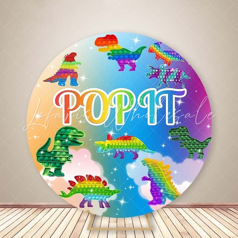 Lofaris Dinosaur Pop It Glitter Cloud Round Backdrops for Boy