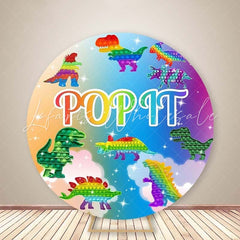 Lofaris Dinosaur Pop It Glitter Cloud Round Backdrops for Boy