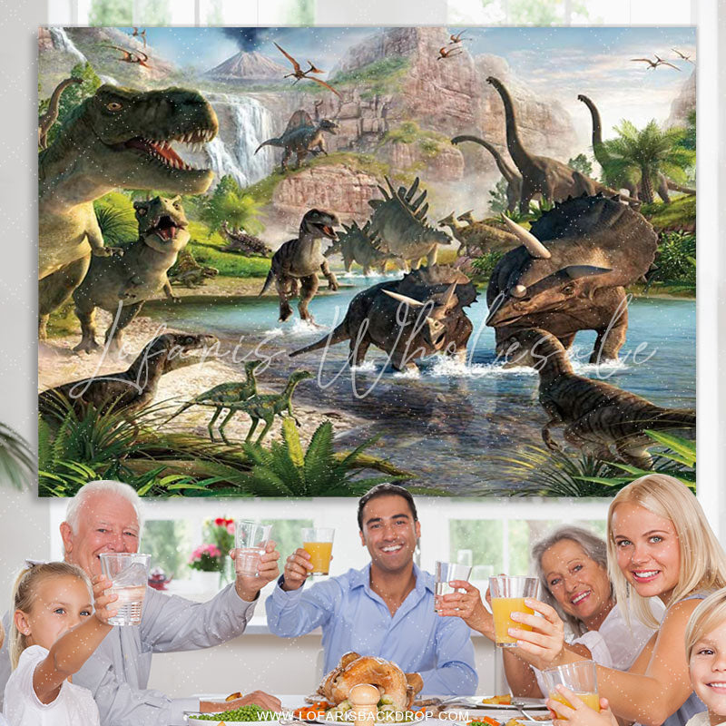 Lofaris Dinosaur World Nature Mountain Birthday Party Backdrop