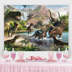 Lofaris Dinosaur World Nature Mountain Birthday Party Backdrop