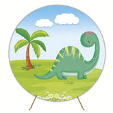 Dinosaurs and Palm Tree Round Backdrop for Kids’ Room Decor
