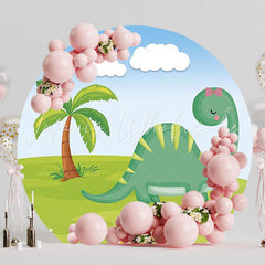 Dinosaurs and Palm Tree Round Backdrop for Kids’ Room Decor