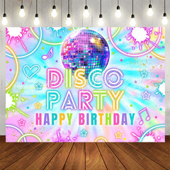 Lofaris Disco Ball Party Glow Neon Happy Birthday Backdrop