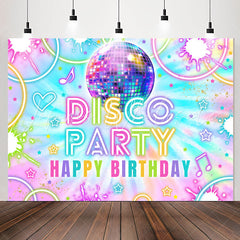 Lofaris Disco Ball Party Glow Neon Happy Birthday Backdrop