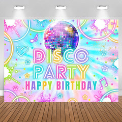 Lofaris Disco Ball Party Glow Neon Happy Birthday Backdrop