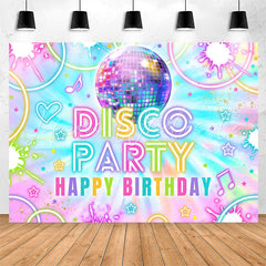 Lofaris Disco Ball Party Glow Neon Happy Birthday Backdrop