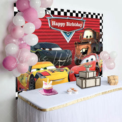 Disney Car Black White Grid Red Birthday Themed Backdrop For Boys