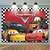 Disney Car Black White Grid Red Birthday Themed Backdrop For Boys