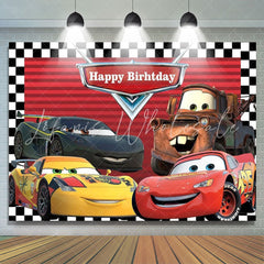 Disney Car Black White Grid Red Birthday Themed Backdrop For Boys
