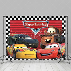 Disney Car Black White Grid Red Birthday Themed Backdrop For Boys