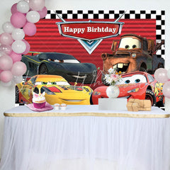 Disney Car Black White Grid Red Birthday Themed Backdrop For Boys