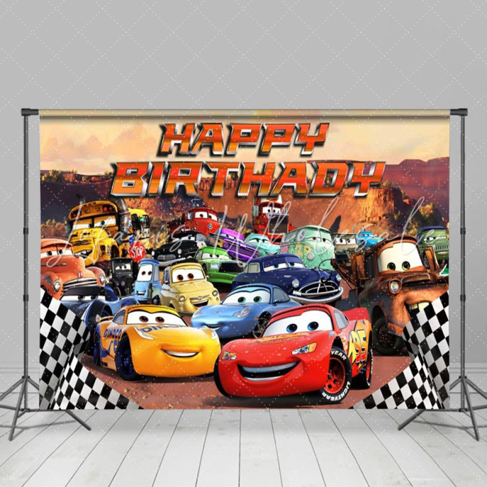Disney Cartoon Cars Happy Birthday Party Backdrop For Boys