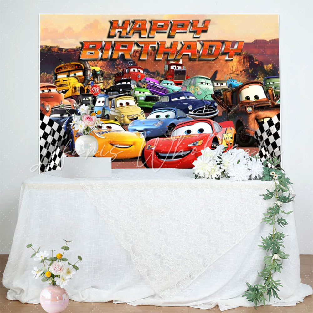 Disney Cartoon Cars Happy Birthday Party Backdrop For Boys