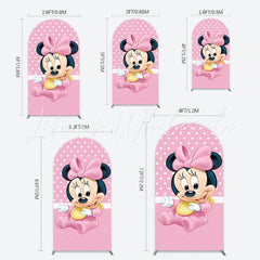 Disney Cartoon Pink White Dots Minnie Mouse Birthday Arch Backdrop