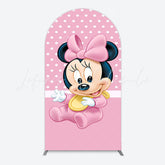 Disney Cartoon Pink White Dots Minnie Mouse Birthday Arch Backdrop