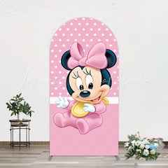 Disney Cartoon Pink White Dots Minnie Mouse Birthday Arch Backdrop