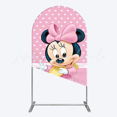 Disney Cartoon Pink White Dots Minnie Mouse Birthday Arch Backdrop