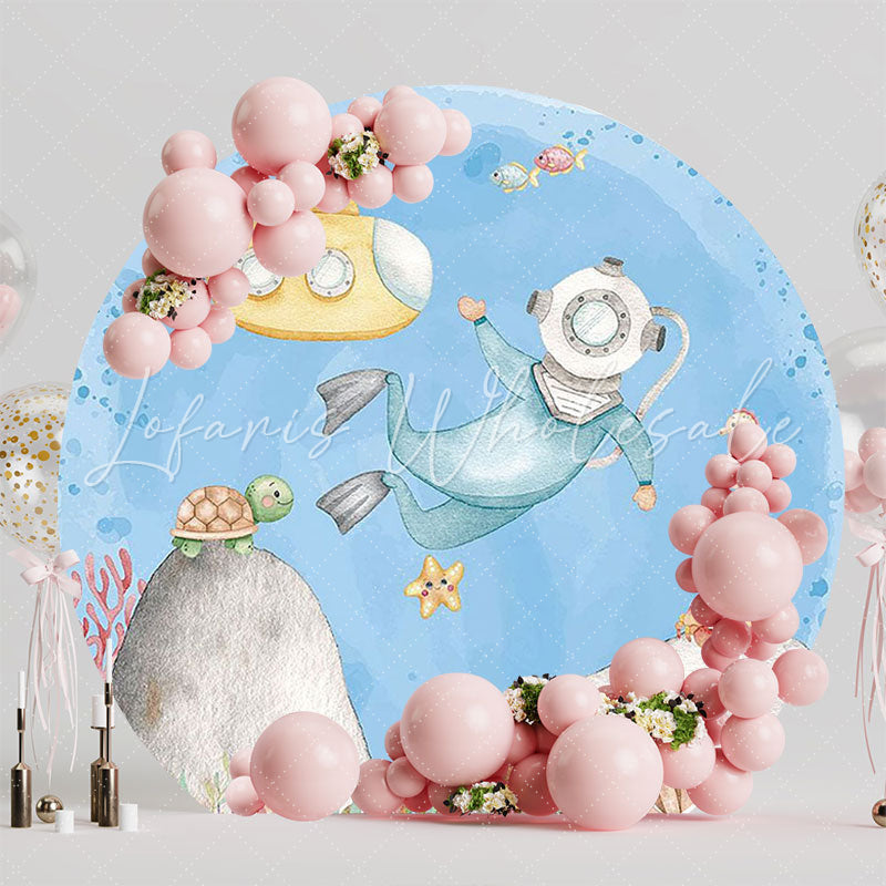 Diver Underwater Round Backdrop for Ocean Themed Event